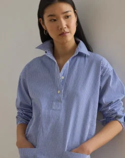 Striped Cotton Broadcloth Shirtdress
