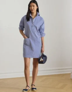 Striped Cotton Broadcloth Shirtdress