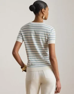 Striped Cotton Short-Sleeve Sweater