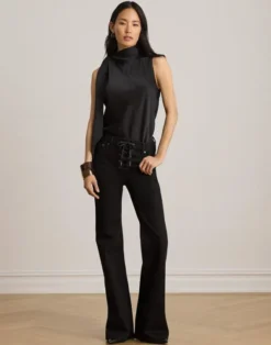 Tie-Neck Charmeuse Sleeveless Blouse