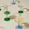 Tint Coupe Glass-Set of 2-Clear and jade light blue