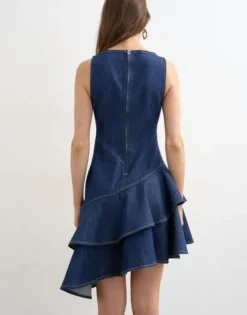 TSANNIE DENIM RUFFLE DRESS BLUE DNM