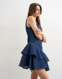 TSANNIE DENIM RUFFLE DRESS BLUE DNM