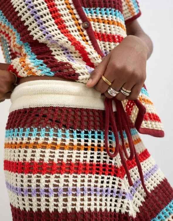 TSKAIA HR CROCHET STRIPPED KNIT SHO
