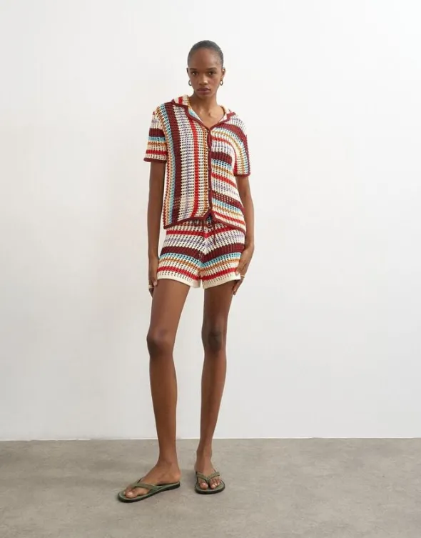 TSKAIA HR CROCHET STRIPPED KNIT SHO