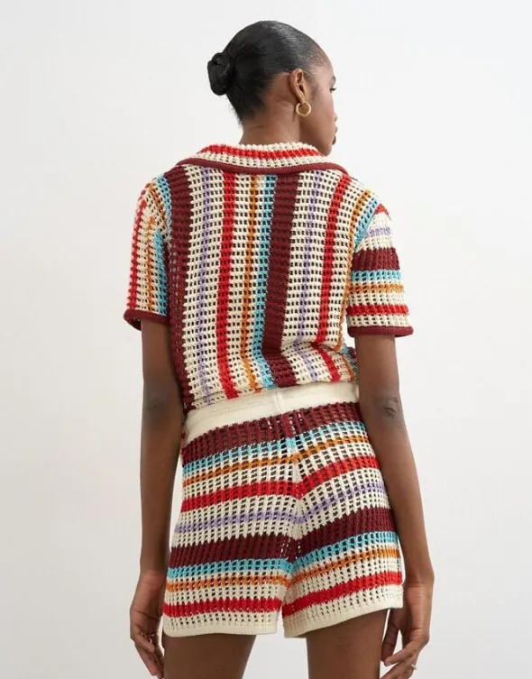 TSKAIA HR CROCHET STRIPPED KNIT SHO