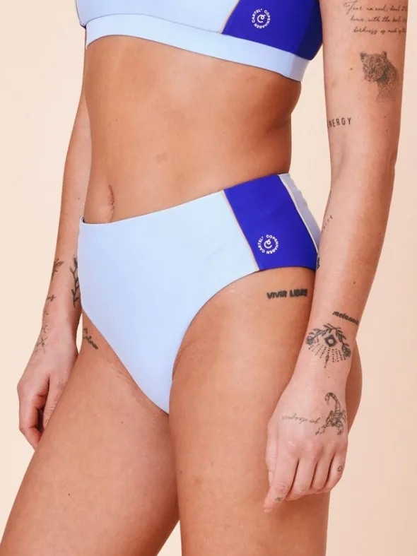 Ubud Colorblock high-waisted bikini bottom - Clear/Cartel Blue