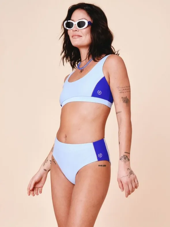 Ubud Colorblock high-waisted bikini bottom - Clear/Cartel Blue