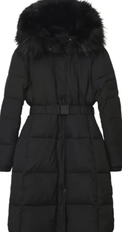 White quilted coat with fur-effect hood