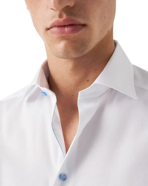 White Twill Shirt Blue Details - Slim Fit