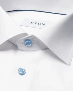 White Twill Shirt Blue Details - Slim Fit