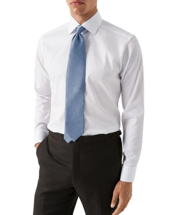 White Twill Shirt Blue Details - Slim Fit