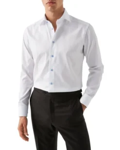 White Twill Shirt Blue Details - Slim Fit
