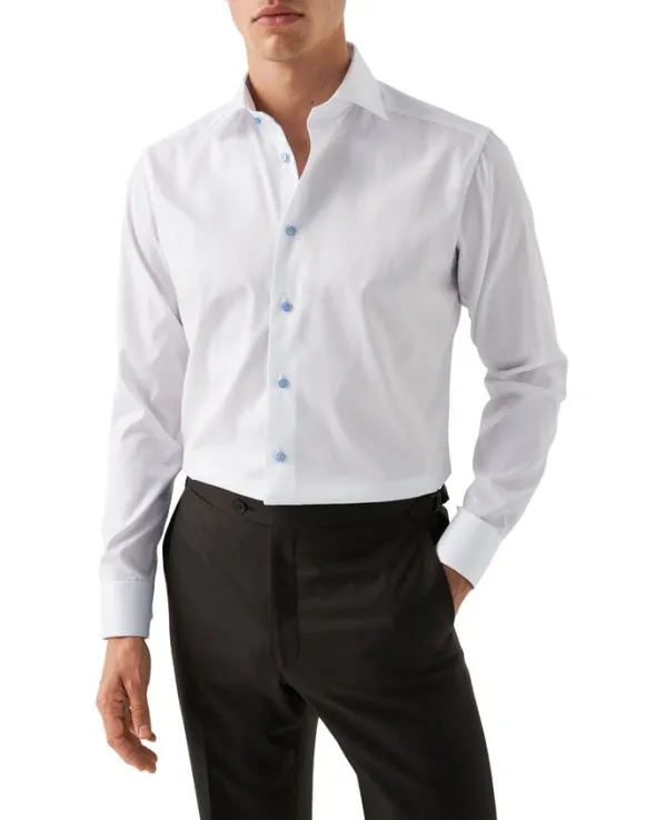 White Twill Shirt Blue Details - Slim Fit