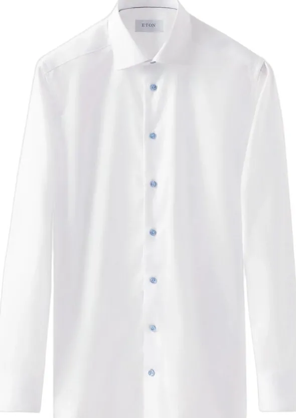 White Twill Shirt Blue Details - Slim Fit