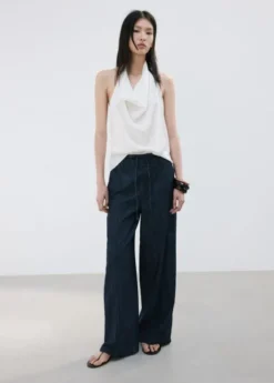 Wide leg denim trousers