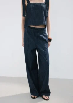 Wide leg denim trousers