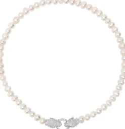 Women's Pearl Choker with Silver Double Panther Head