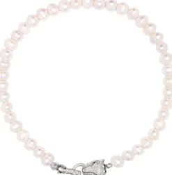 Women's Pearl Choker with Silver Panther Head