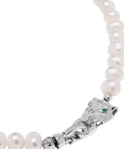 Women's Pearl Choker with Silver Panther Head