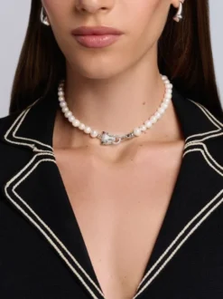 Women's Pearl Choker with Silver Panther Head
