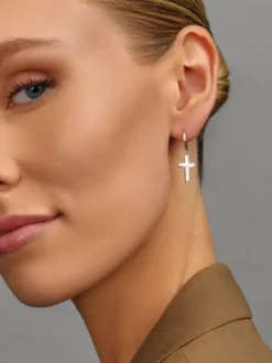 Women's Small Cross Earrings in Silver