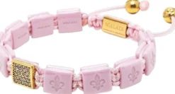 Women's Soft Pink Ceramic Flatbead Bracelet with Gold CZ