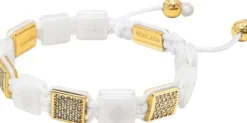 Women's White Ceramic Flatbead Bracelet with Gold CZ
