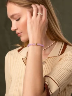 Women's Wristband with Amethyst Lavender and Gold