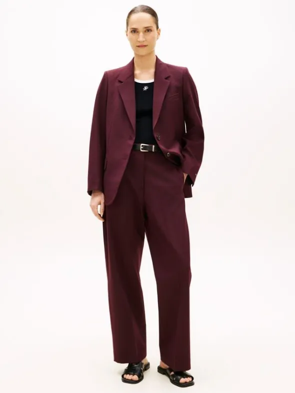 Wool Blend Loose Straight Leg Trousers