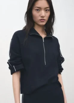 Zip neck contrast-stripe sweater