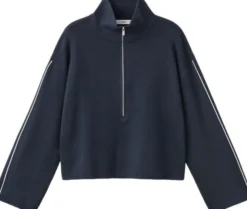 Zip neck contrast-stripe sweater