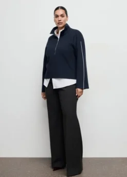 Zip neck contrast-stripe sweater